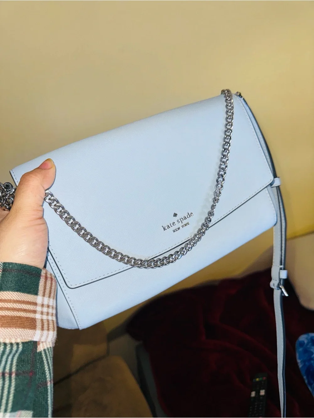 kate spade Light Blue Leather Crossbody with Silver Chain